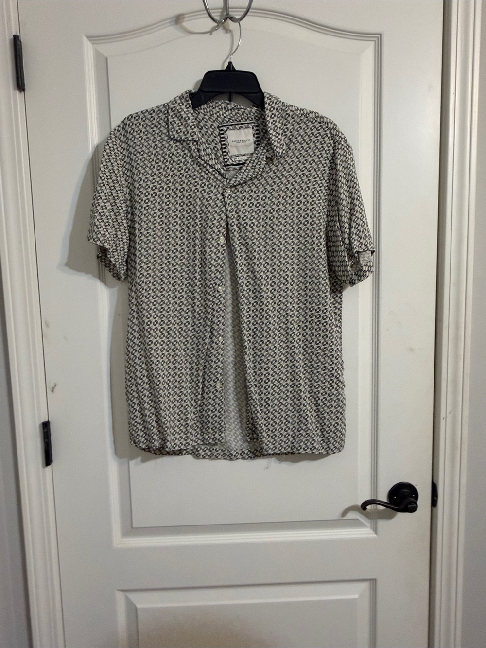 Denim & Flower Short-Sleeve Button-Down Shirt - White & Black Geometric